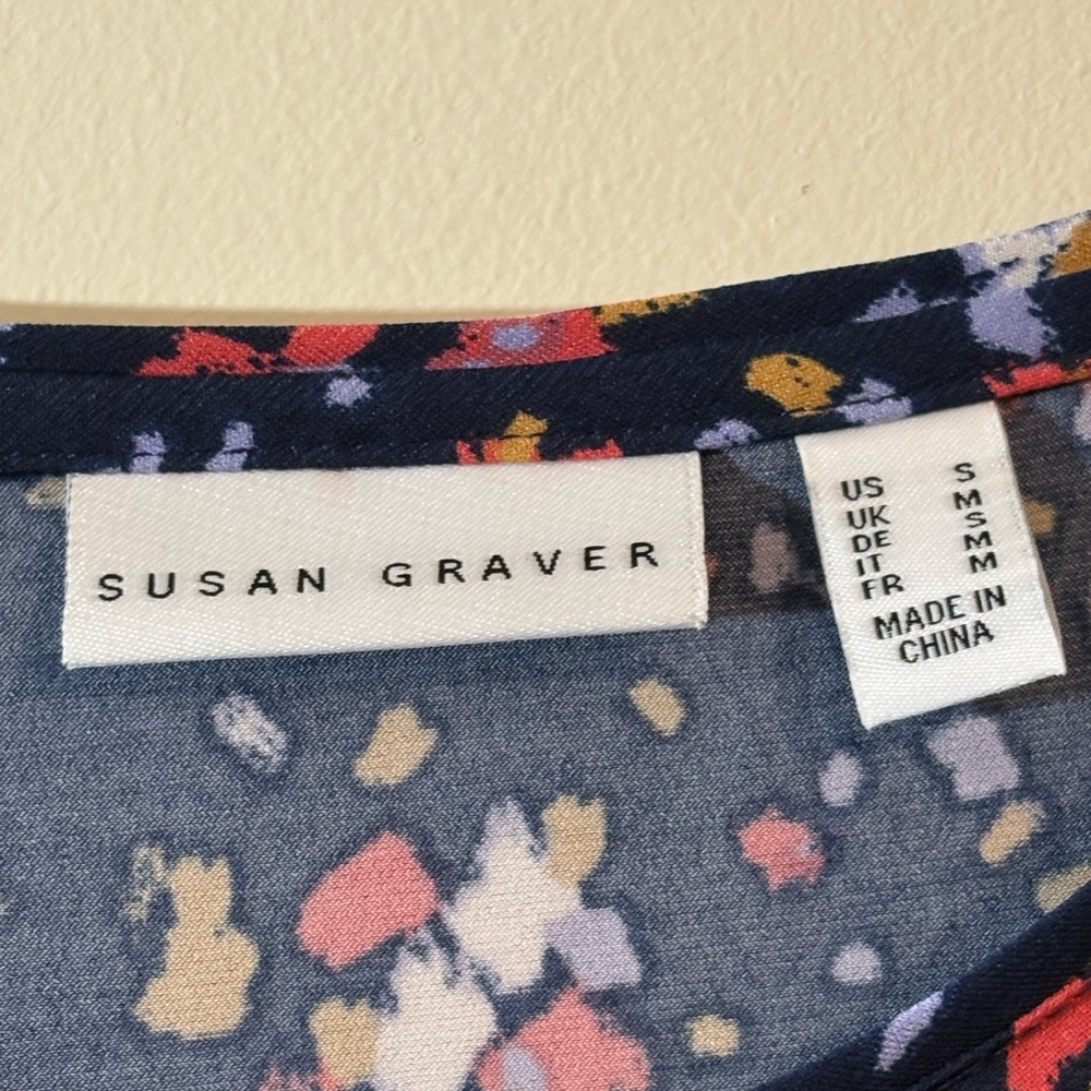 Susan Graver Women’s Small navy confetti print A-line knit tunic top 3/4 sleeves - Picture 8 of 10